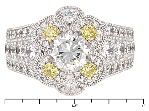 Pre-Owned Yellow And White Cubic Zirconia Platineve & 18k Yellow Gold Over Silver Ring 5.66ctw