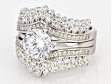 Pre-Owned White Cubic Zirconia Rhodium Over Sterling Silver Ring With Guard 5.35ctw