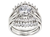 Pre-Owned White Cubic Zirconia Rhodium Over Sterling Silver Ring With Guard 5.80ctw