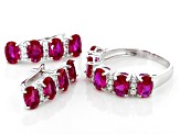 Pre-Owned Red And White Cubic Zirconia Rhodium Over Silver Earrings And Ring Set 7.75ctw