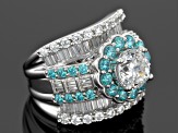 Pre-Owned Green Zirconia & White Cubic Zirconia Rhodium Over Silver Ring 9.53ctw