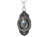 Pre-Owned Gray Labradorite Sterling Silver Pendant With Chain