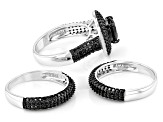 Pre-Owned Black Spinel Sterling Silver 3 Ring Set 4.78ctw