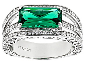 Pre-Owned Green And White Cubic Zirconia Rhodium Over Sterling Silver Ring 6.03ctw