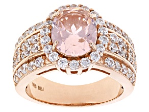 Pre-Owned Morganite Simulant And White Cubic Zirconia 18k Rose Gold Over Sterling Silver Ring 5.38ct
