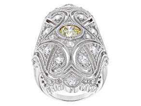 Pre-Owned Yellow And White Cubic Zirconia Sterling Silver Cocktail Ring 3.07ctw