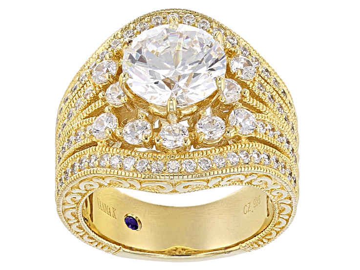 Pre-Owned White Cubic Zirconia 18k Yellow Gold Over Sterling Silver Ring 6.35ctw