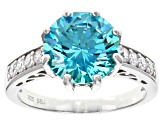 Pre-Owned Blue And White Cubic Zirconia Silver Ring 7.06ctw