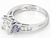 Pre-Owned Moissanite Fire® 1.88ctw DEW And .66ctw Blue Sapphire Platineve Ring