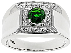 Pre-Owned Green chrome diopside rhodium over sterling silver men's ring 1.09ctw