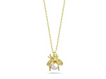 Sterling Statements 14K Yellow Gold Over Sterling Silver Freshwater Pearl CZ Dainty 3D Bee Necklace