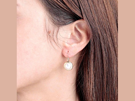 Cultured Freshwater Pearl 14K Yellow Gold Button Earrings