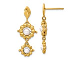 14K Yellow Gold Polished Freshwater Cultured Pearl Flower Post Dangle Earrings