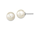 Rhodium Over Sterling Silver 10-11mm White/Champagne/Brown Imitaion Shell Pearl Earring Set