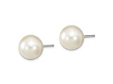 Rhodium Over Sterling Silver 10-11mm White/Champagne/Brown Imitaion Shell Pearl Earring Set