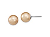 Rhodium Over Sterling Silver 10-11mm White/Champagne/Brown Imitaion Shell Pearl Earring Set