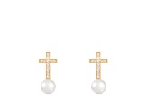 White Cultured Freshwater Pearl 14k Yellow Gold Earrings 6-6.5mm