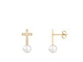 White Cultured Freshwater Pearl 14k Yellow Gold Earrings 6-6.5mm