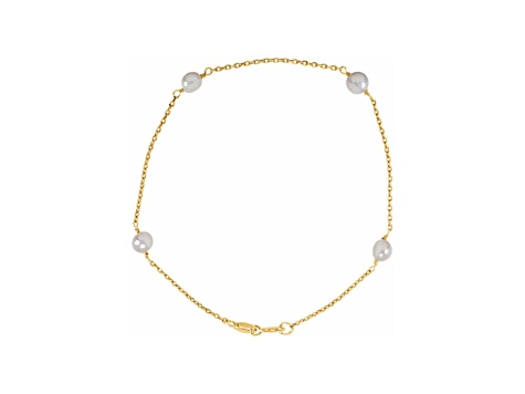 14K Yellow Gold White Freshwater Pearl Children's 6 Inch Bracelet