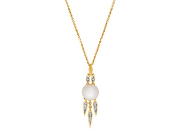 Picture of 8.5-9mm Round White Freshwater Pearl with Diamond Accents 14K Yellow Gold Drop Pendant with Chain
