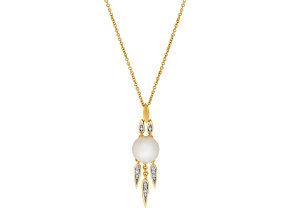 8.5-9mm Round White Freshwater Pearl with Diamond Accents 14K Yellow Gold Drop Pendant with Chain