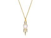 8.5-9mm Round White Freshwater Pearl with Diamond Accents 14K Yellow Gold Drop Pendant with Chain