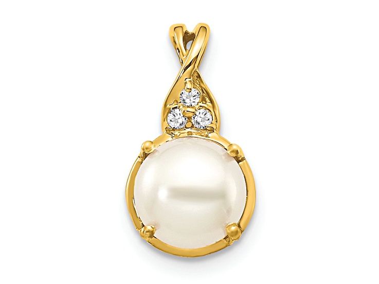 10k Yellow Gold Freshwater Cultured Pearl June Birthstone and Diamond Pendant