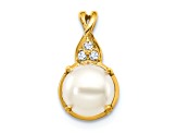 10k Yellow Gold Freshwater Cultured Pearl June Birthstone and Diamond Pendant