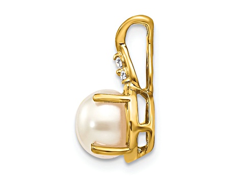10k Yellow Gold Freshwater Cultured Pearl June Birthstone and Diamond Pendant