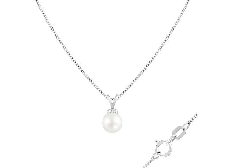 7-7.5mm Drop White Cultured Freshwater Pearl Rhodium Over Sterling Silver Pendant