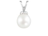 7-7.5mm Drop White Cultured Freshwater Pearl Rhodium Over Sterling Silver Pendant