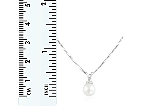 7-7.5mm Drop White Cultured Freshwater Pearl Rhodium Over Sterling Silver Pendant