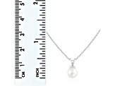 7-7.5mm Drop White Cultured Freshwater Pearl Rhodium Over Sterling Silver Pendant