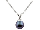 7-7.5mm Drop Black Cultured Freshwater Pearl Rhodium Over Sterling Silver Pendant