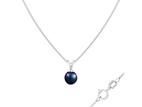 7-7.5mm Drop Black Cultured Freshwater Pearl Rhodium Over Sterling Silver Pendant