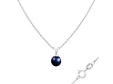 7-7.5mm Drop Black Cultured Freshwater Pearl Rhodium Over Sterling Silver Pendant