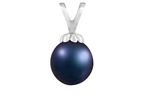 7-7.5mm Drop Black Cultured Freshwater Pearl Rhodium Over Sterling Silver Pendant