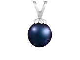 7-7.5mm Drop Black Cultured Freshwater Pearl Rhodium Over Sterling Silver Pendant