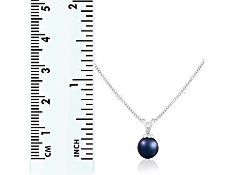 7-7.5mm Drop Black Cultured Freshwater Pearl Rhodium Over Sterling Silver Pendant