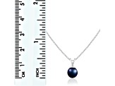 7-7.5mm Drop Black Cultured Freshwater Pearl Rhodium Over Sterling Silver Pendant