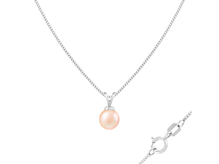 7-7.5mm Drop Pink Cultured Freshwater Pearl Rhodium Over Sterling Silver Pendant