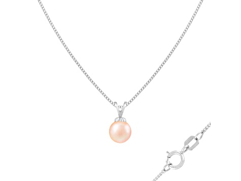 7-7.5mm Drop Pink Cultured Freshwater Pearl Rhodium Over Sterling Silver Pendant