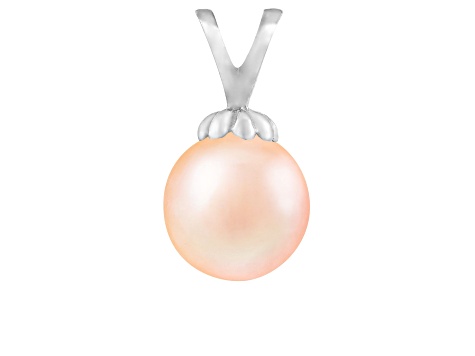 7-7.5mm Drop Pink Cultured Freshwater Pearl Rhodium Over Sterling Silver Pendant