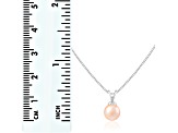 7-7.5mm Drop Pink Cultured Freshwater Pearl Rhodium Over Sterling Silver Pendant