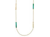 14K Yellow Gold Teal and White Color Mother Of Pearl Bar 34 Inch Necklace