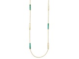 14K Yellow Gold Teal and White Color Mother Of Pearl Bar 34 Inch Necklace