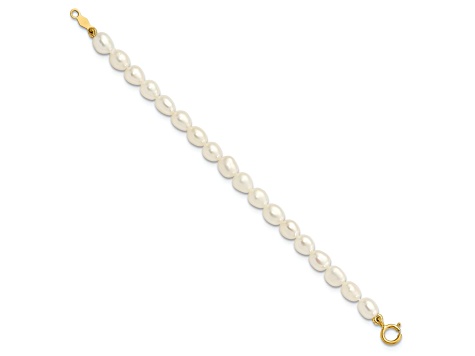 14K Yellow Gold White Freshwater Cultured Pearl 12 Inch Necklace, 4 Inch Bracelet and Earring Set