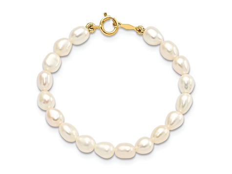 14K Yellow Gold White Freshwater Cultured Pearl 12 Inch Necklace, 4 Inch Bracelet and Earring Set