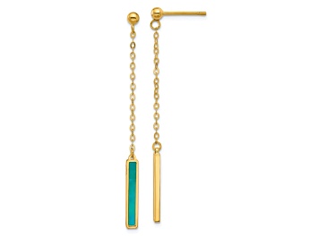 Picture of 14K Yellow Gold Teal Color MOP Bar Dangle Post Earrings
