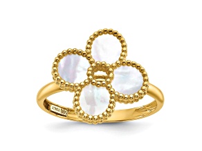 14K Yellow Gold Mother of Pearl Flower Ring